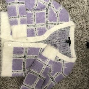 Plaid F21 Cardigan | fuzzy;purple plaid